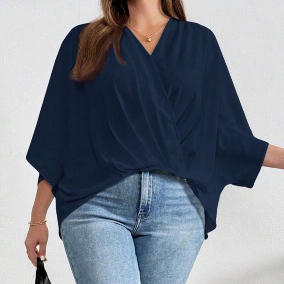 Plus Sold Ruched Batwing Sleeve High Low Blouse - Picture 9 of 9